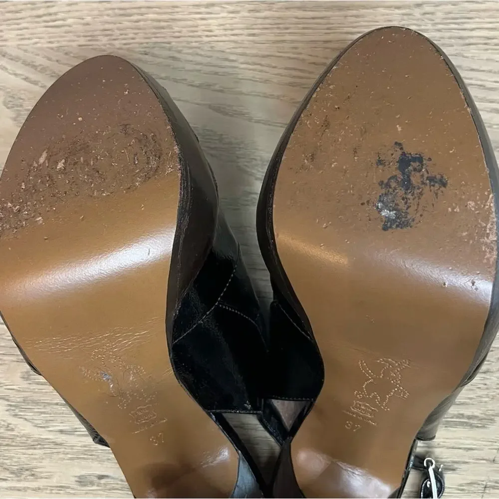 Marni Patent Leather Peep Toe Slingback Platform Heeled Sandals Women’s Size 7